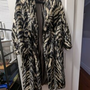 Topshop Black and White Faux Fur Coat